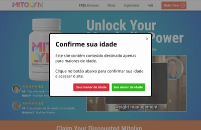 Exemplo de página de presell com verificação de idade